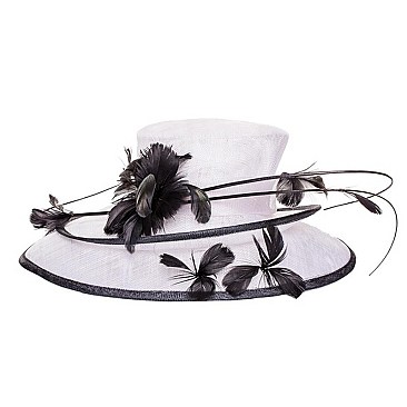 BILAYERED SINAMAY HAT W/ LILY FEATHER FLOWER