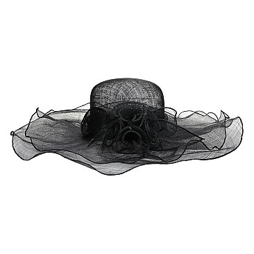 SINAMAY SUN HAT W/FLOWER AND RUFFLED EDGE FLOPPY BRIM SLHTS1227