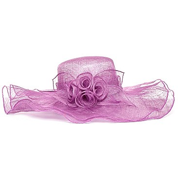 SINAMAY SUN HAT W/FLOWER AND RUFFLED EDGE FLOPPY BRIM SLHTS1227