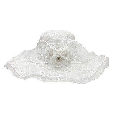 SINAMAY SUN HAT W/FLOWER AND RUFFLED EDGE FLOPPY BRIM SLHTS1227