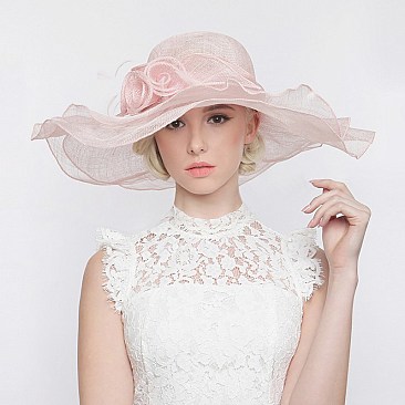 SINAMAY SUN HAT W/FLOWER AND RUFFLED EDGE FLOPPY BRIM SLHTS1227