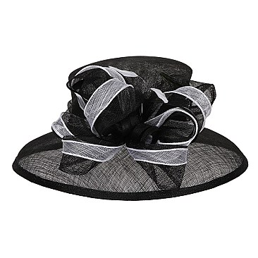 SINAMAY BRIM HAT W/ LOOPY CLUSTER FEATHER SLHTS2072
