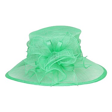 SINAMAY DOWN BRIM HAT W/ FLORAL CENTER