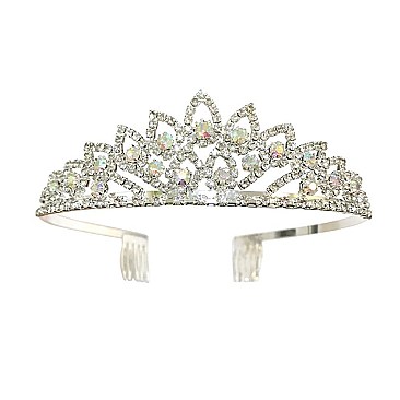 ELEGANT OBLATE LINED RHINESTONE TIARA SLHTW009