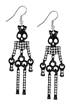 PACK OF 12 Rhinestone Skeleton Halloween Earrings