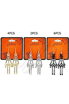 PACK OF 12 Rhinestone Skeleton Halloween Earrings