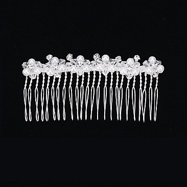 Trendy Wire Wrapped Beads and Pearl Flowers Hair Comb SLHWY3124