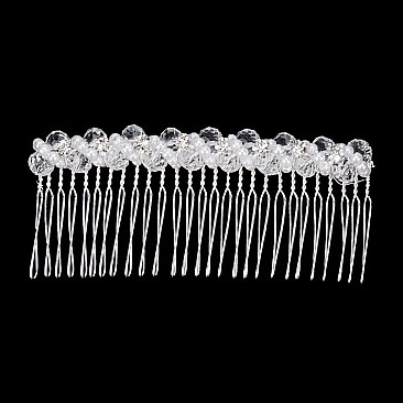 Elegant Wire Wrapped Beads and Pearl Flowers Hair Comb SLHWY3130