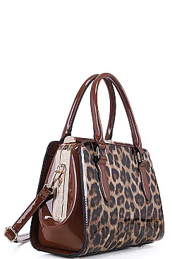 LEOPARD TWO TONE COLOR SATCHEL WITH LONG STRAP