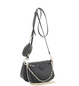 3 IN 1 STYLISH CROSSBODY BAG WITH MATCHING BAG AND COIN PURSE SET
