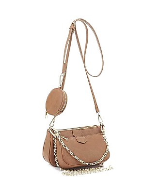 3 IN 1 STYLISH CROSSBODY BAG WITH MATCHING BAG AND COIN PURSE SET