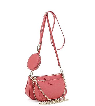 3 IN 1 STYLISH CROSSBODY BAG WITH MATCHING BAG AND COIN PURSE SET