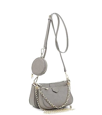 3 IN 1 STYLISH CROSSBODY BAG WITH MATCHING BAG AND COIN PURSE SET