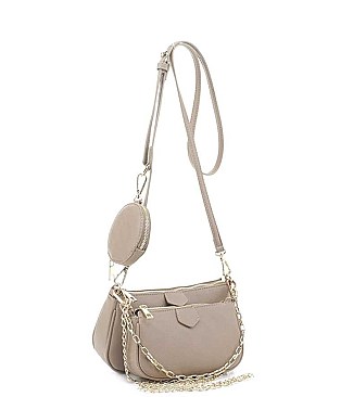 3 IN 1 STYLISH CROSSBODY BAG WITH MATCHING BAG AND COIN PURSE SET