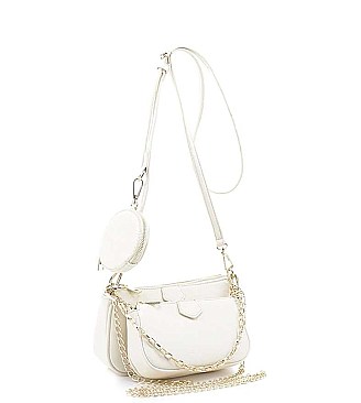 3 IN 1 STYLISH CROSSBODY BAG WITH MATCHING BAG AND COIN PURSE SET