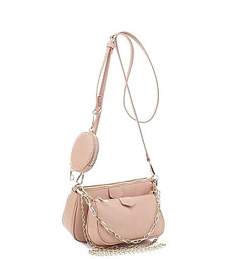 3 IN 1 STYLISH CROSSBODY BAG WITH MATCHING BAG AND COIN PURSE SET