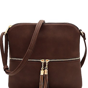 Mid-Zip Tasselled Crossbody Bag