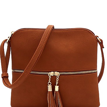 Mid-Zip Tasselled Crossbody Bag