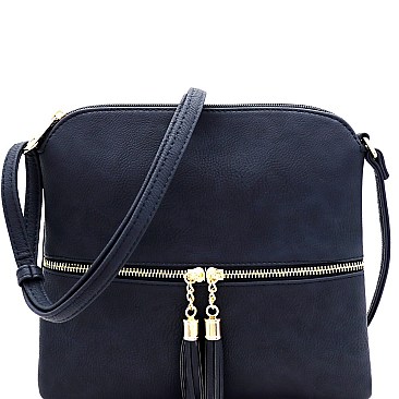 Mid-Zip Tasselled Crossbody Bag