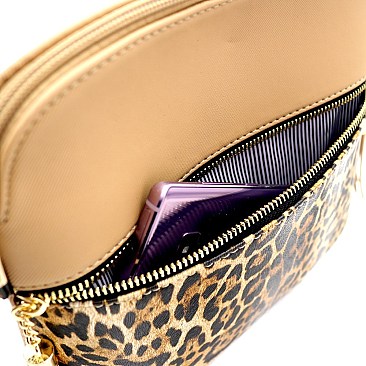 Tassel Accent Leopard Print Pocket Dome Cross Body