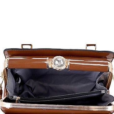 Leopard Print Patent Jewel-Top Frame 2-Way Satchel