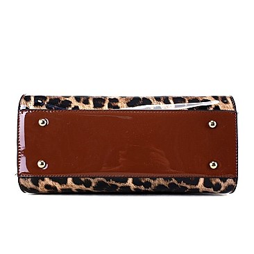 Leopard Print Patent Jewel-Top Frame 2-Way Satchel