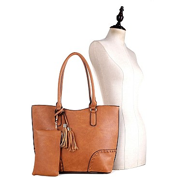3 IN 1 BOHO DETAIL TOTE SET WITH DOME CROSS BODY