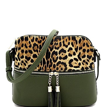 TASSEL ACCENT LEOPARD PRINT DOME CROSS BODY