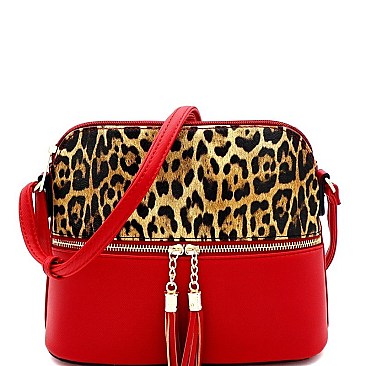 TASSEL ACCENT LEOPARD PRINT DOME CROSS BODY