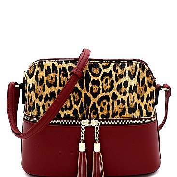 TASSEL ACCENT LEOPARD PRINT DOME CROSS BODY