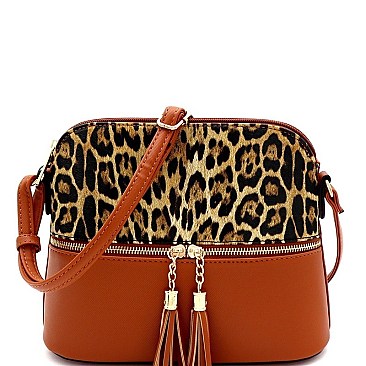 TASSEL ACCENT LEOPARD PRINT DOME CROSS BODY