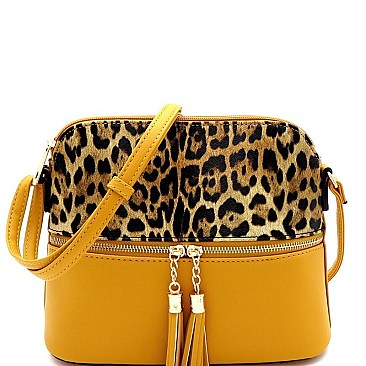 TASSEL ACCENT LEOPARD PRINT DOME CROSS BODY