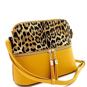 TASSEL ACCENT LEOPARD PRINT DOME CROSS BODY