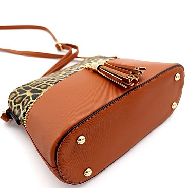 TASSEL ACCENT LEOPARD PRINT DOME CROSS BODY