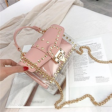 Transparent Studded Chain Strap Clear Jelly Shoulder Messenger Bag