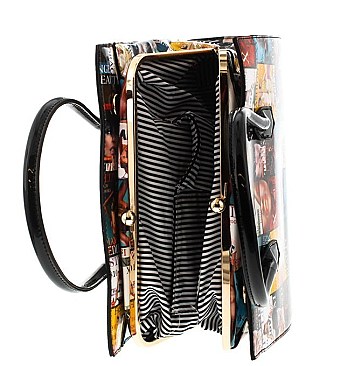 CELEBRITY PADLOCK MAGAZINE PICTURE TOTE-SATCHEL