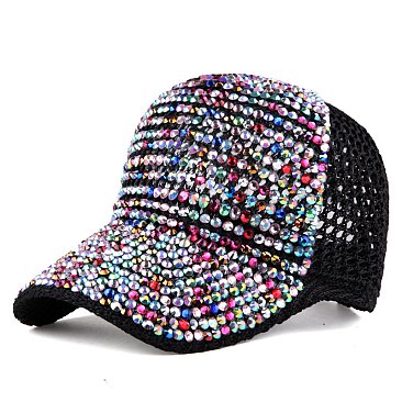 Colorful Rhinestone Mesh Baseball Cap