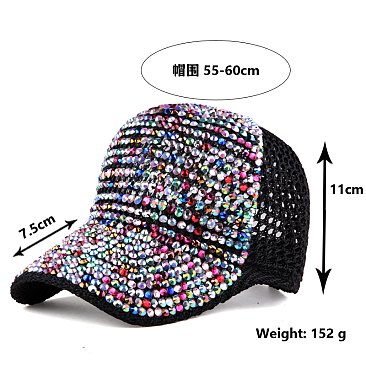 Colorful Rhinestone Mesh Baseball Cap