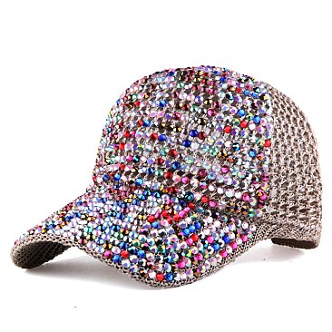 Colorful Rhinestone Mesh Baseball Cap