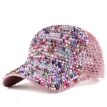 Colorful Rhinestone Mesh Baseball Cap