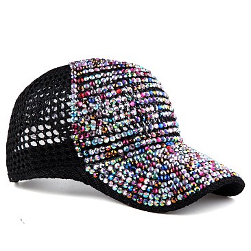 Colorful Rhinestone Mesh Baseball Cap