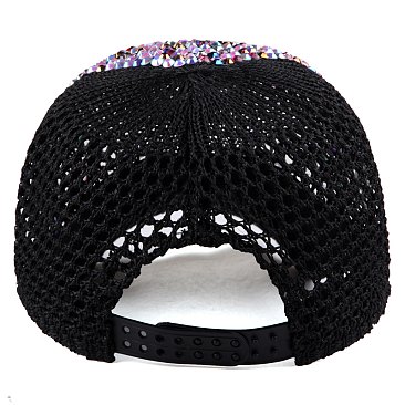 Colorful Rhinestone Mesh Baseball Cap