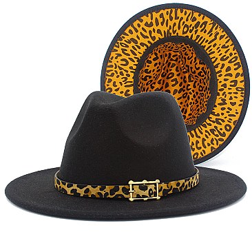 Fedora Woolen Leopard Belt Warm Hat