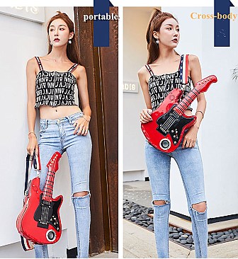 Guitar Shaped Bluetooth Speaker Cross Body - Shoulder Bags With Multimedia Player Radio