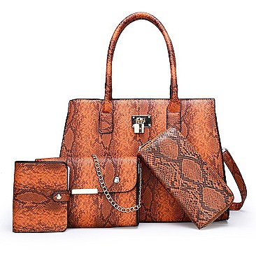 4 in 1 Snake Print Embossed Satchel SET