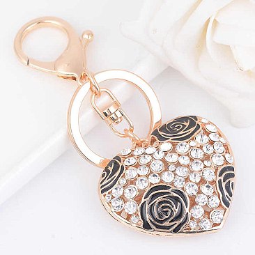 Rhinestone Rose Flower Heart Key Holder Keychain