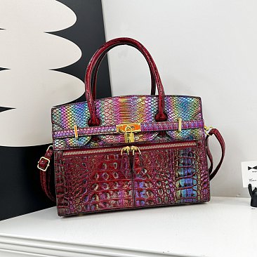Exceptional Crocodile Padlock Multi Tone Satchel