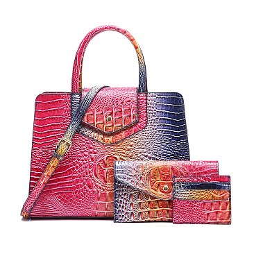 Tie-dyed 3in1 Crocodile Skin Large Satchel Bag