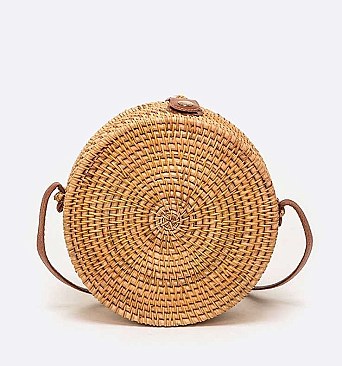 Wooden Panel Hand Printed Flower Bamboo Circle Swing Bag