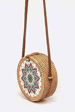 Hand Printed Flower Wooden Panel Bamboo Swing Bag
